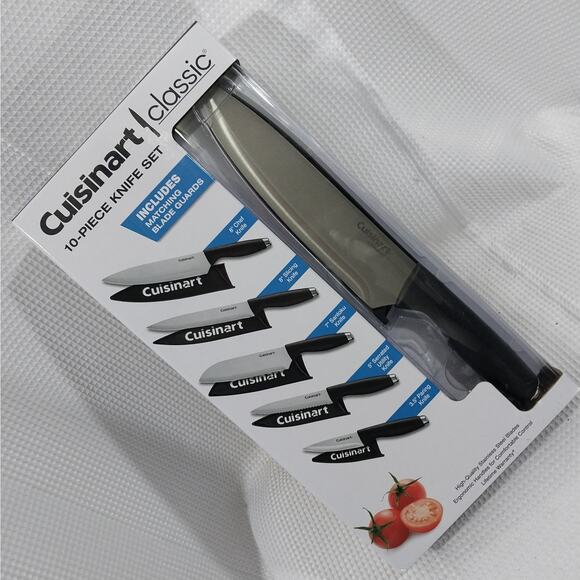 NEW! CUISINART! 10 PIECE FULL KITCHEN KNIFE SET W/ BLADE COVERS! - Picture 1 of 10